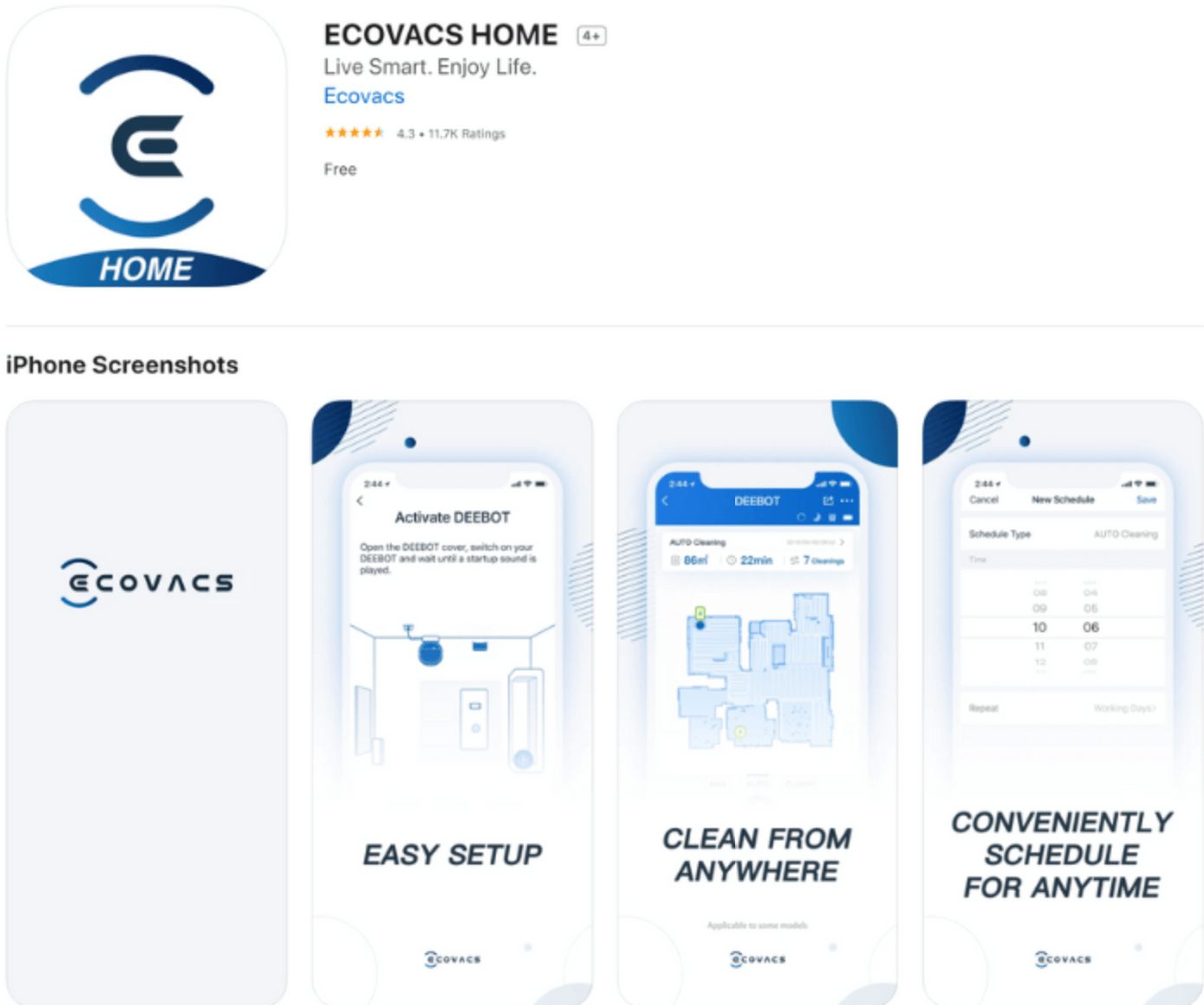 Ecovacs Home App available for download in the App Store